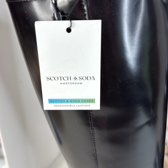 Scotch & Soda Black Leather Aubri Knee High Tall Chelsea Lug Sole 38/7.5 - Picture 4 of 11